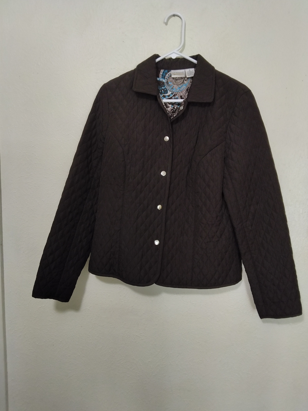 Kim Rogers Signature Quilted Snap Front Jacket in Chocolate Brown Size M